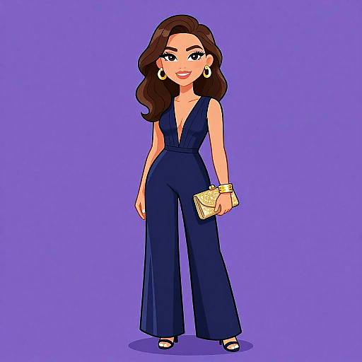 Elegant Woman in Navy Blue Jumpsuit