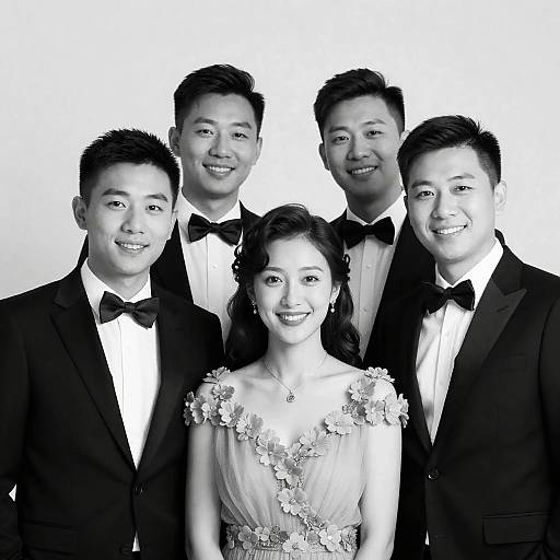 Elegant Black-and-White Group Portrait