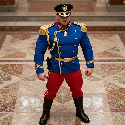 Muscular Man in Ornate Military Uniform