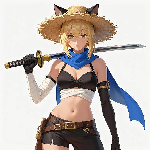 Stylish Warrior Woman with Cat Ears