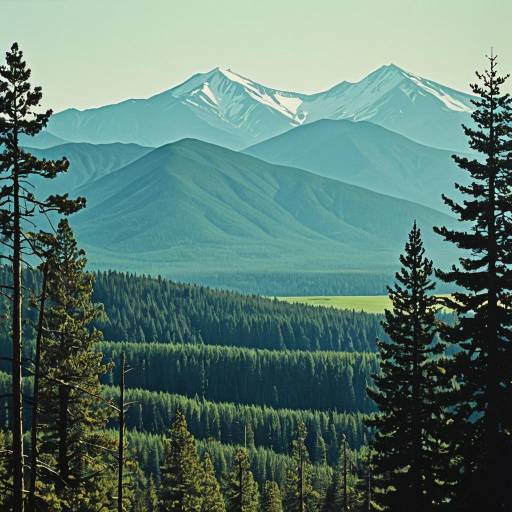 Muted Green Forest and Mountain Landscape Muted Green Forest and Mountain Landscape