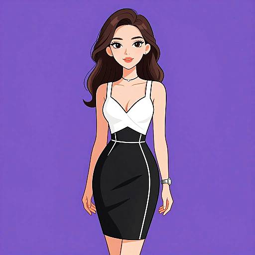 Chic Woman in Color Block Dress