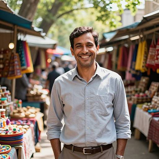 Happy Merchant in Vibrant Marketplace