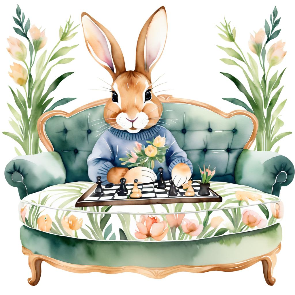 Charming Rabbit Enjoying a Chess Game