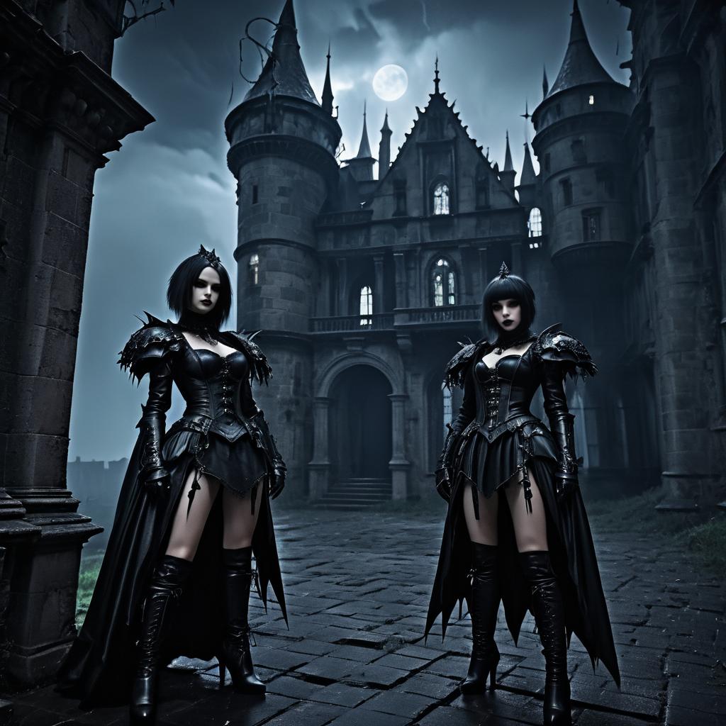 Gothic Alien Warriors in Stormy Castle