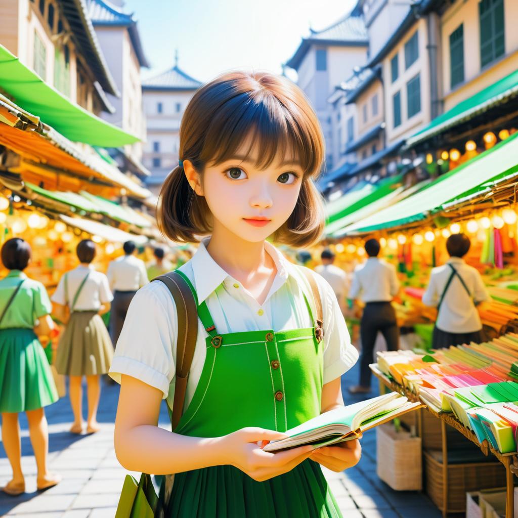 Curious Girl in a Colorful Marketplace