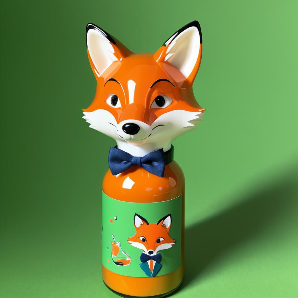 Whimsical Fox in a Bowtie Bottle