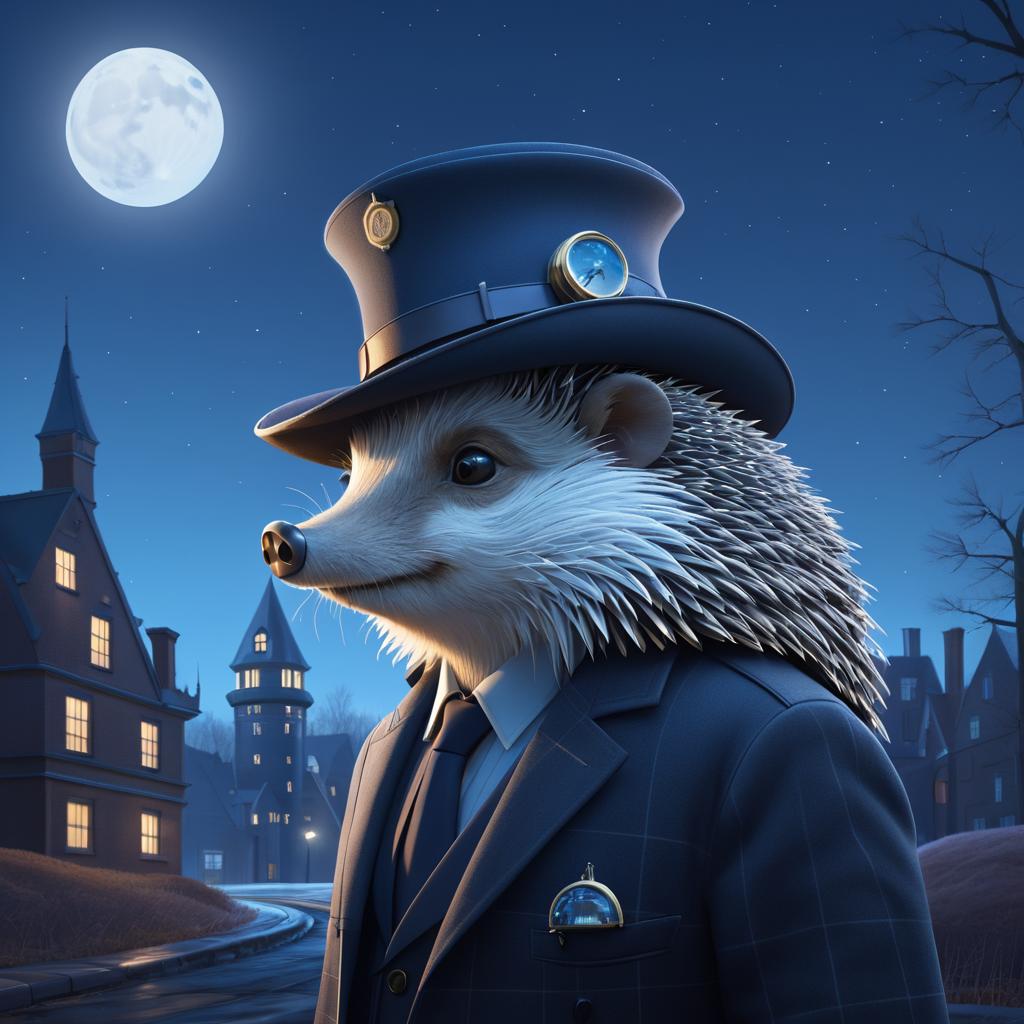 Detective Hedgehog Under the Moonlight