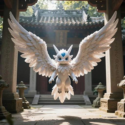 Angewomon in Serene Temple Courtyard