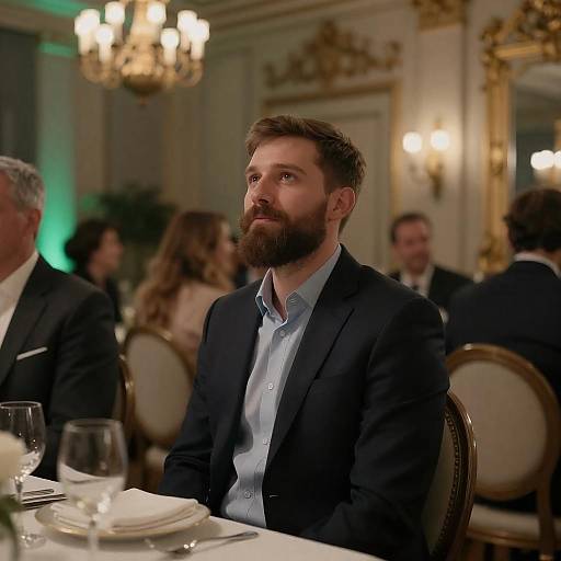 Sophisticated Dinner Scene with Bearded Man