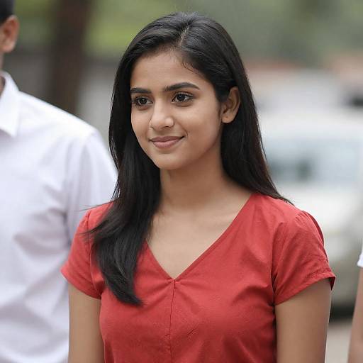 Young Woman Smiling in Red Blouse