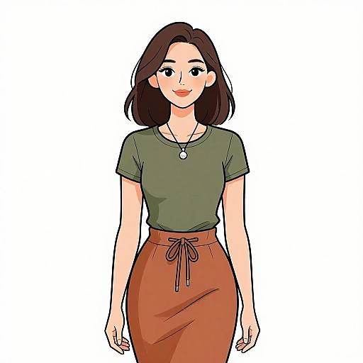 Smiling Woman in Olive and Terracotta