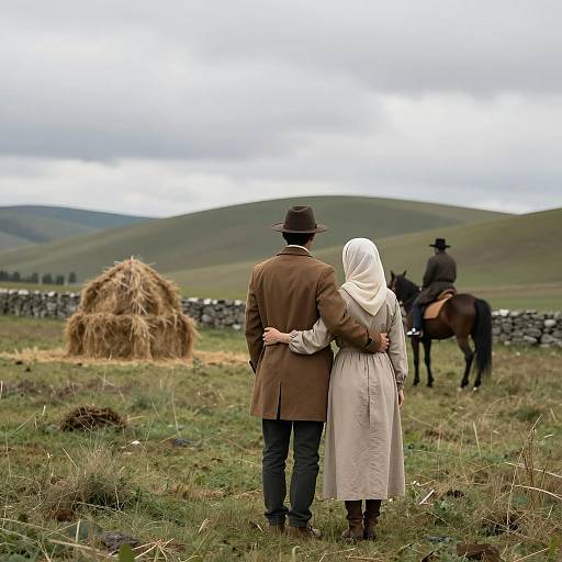 Romantic Scene on Grassy Hillside