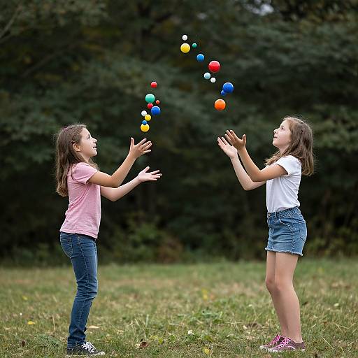 Children Playing with Floating Colorful Spheres