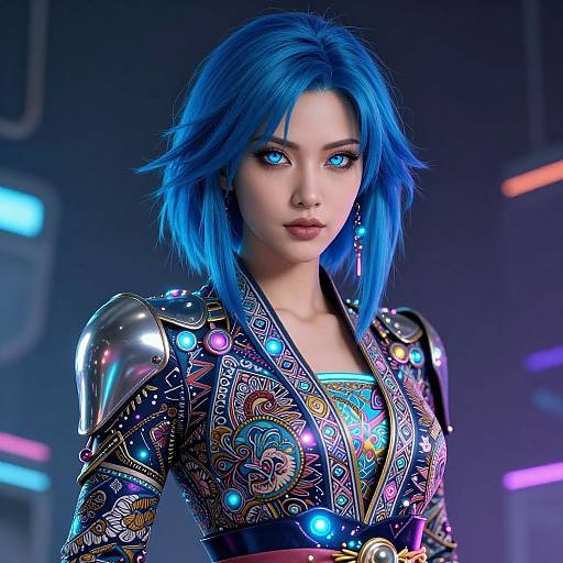 Futuristic Japanese Woman in Neon Kebaya