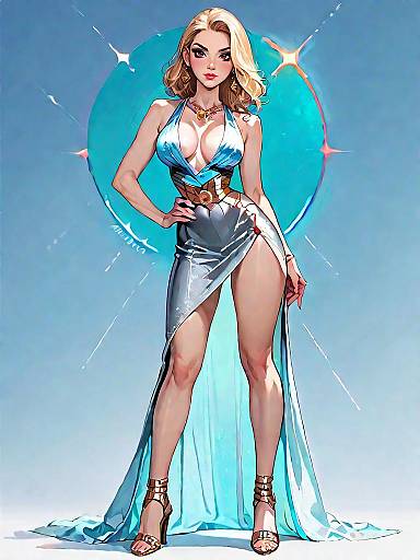 Elegant Woman in Blue High-Slit Evening Gown