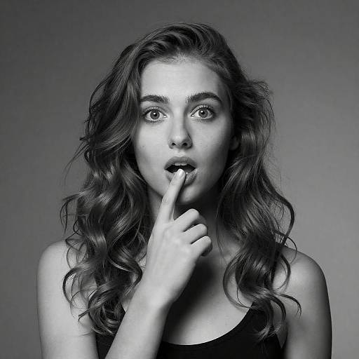 Surprised Young Woman in Black and White