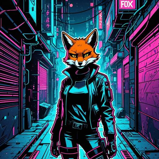 Vibrant Ninja Fox in Cyberpunk Alley