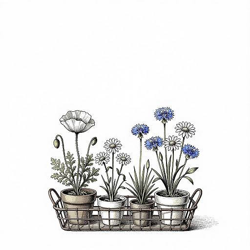 Minimalist Wildflower Crosshatch Art