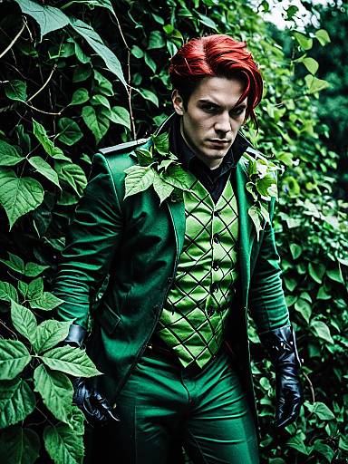 Man in Poison Ivy Cosplay with Red Hair