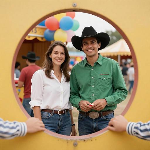 Carnival Couple Through a Circular Frame