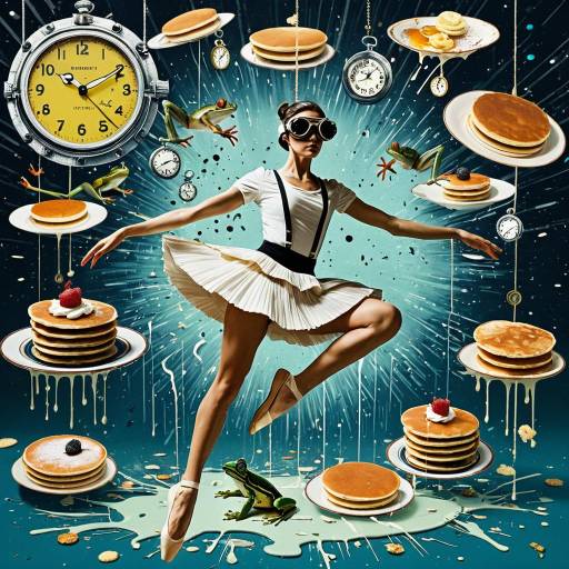 Surreal Ballerina with Floating Pancakes and Frogs