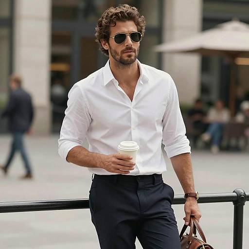 Handsome Man in Urban Coffee Scene