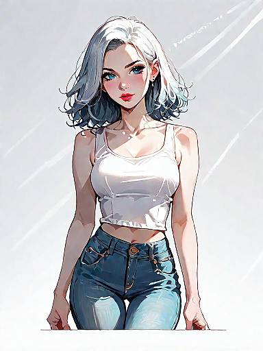 Full-Body Woman in White Cropped Tank