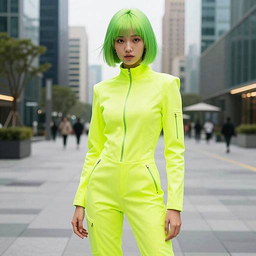Neon Green Hair in Futuristic Fashion