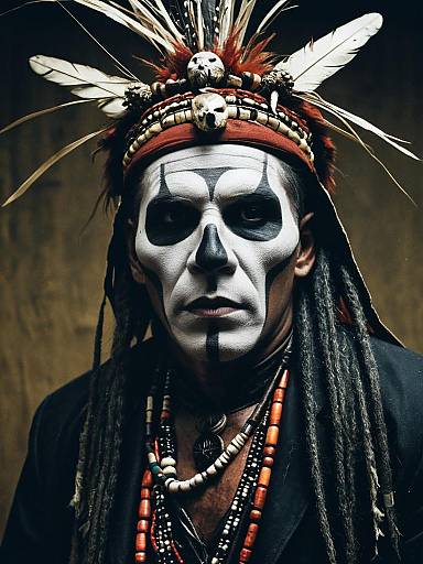 Man in Witch Doctor Costume with Skull Face Paint