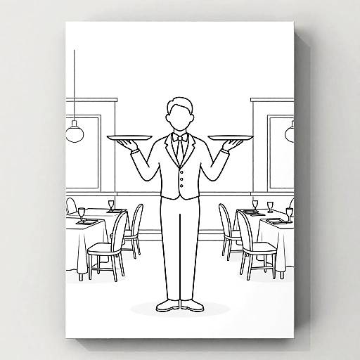 Minimalist Line Art Waiter Illustration