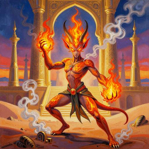Fierce Flame-Wielding Djinn Action