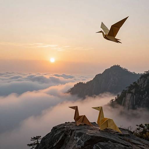 Origami Mountain Dragons at Dawn