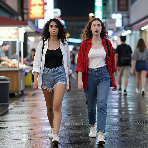 Neon Night Walk with Surprised Friends