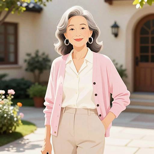 Serene Elderly Woman in Pastel Glam