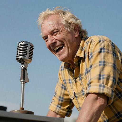 Joyful Elderly Man with Microphone