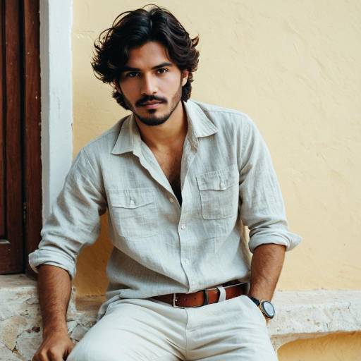 Man in Casual Linen Shirt Sitting Outdoors