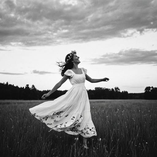 Joyful Twirl in a Vintage Meadow