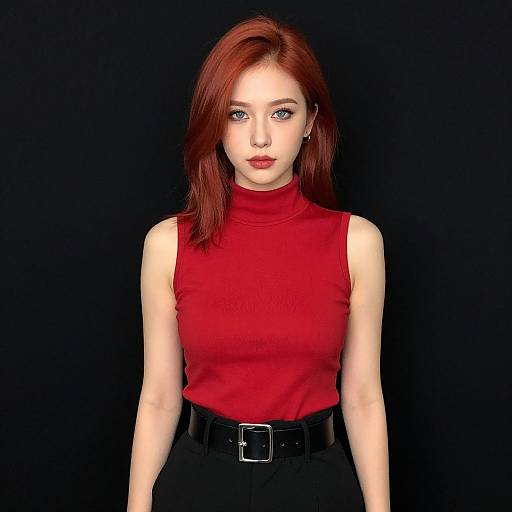 Confident Red-Haired Woman in Bold Fashion