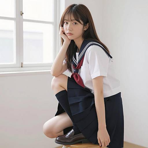 Japanese Woman in Sailor Uniform Pose