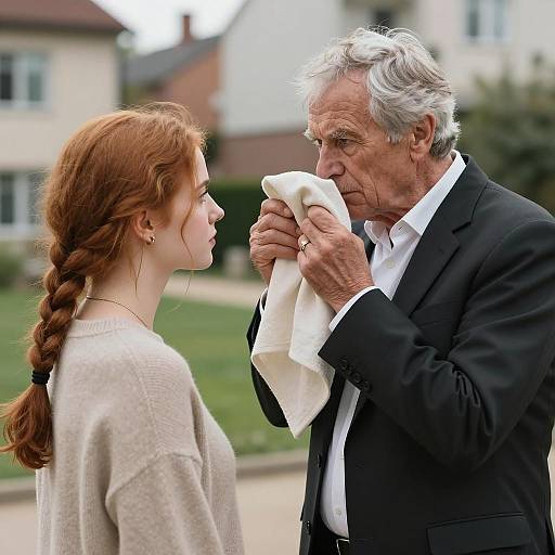 Senior man comforting young woman outdoors