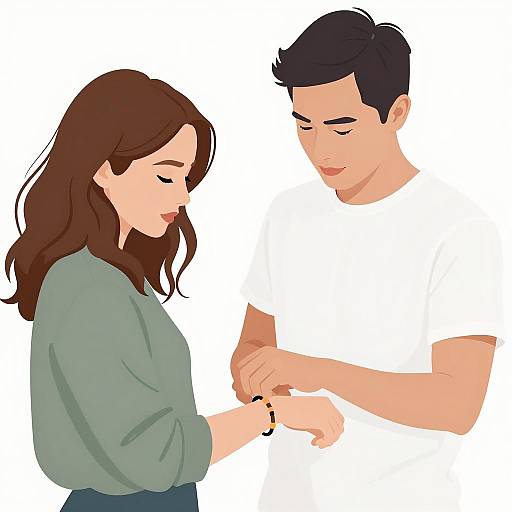 Man fastening bracelet on woman's wrist