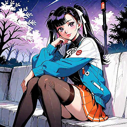 Charming Anime Girl in Retro Style