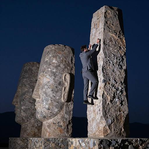 Man Climbing Structure Under Night Sky