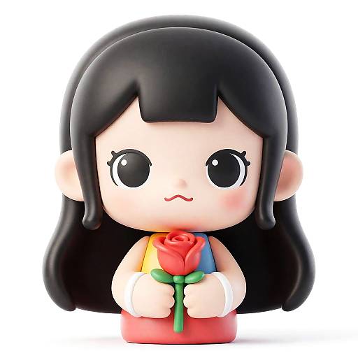 Cute Pop Mart Style Girl Figurine Holding Rose