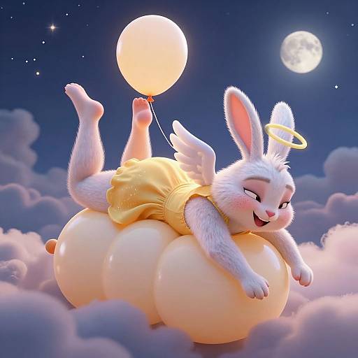 Seductive Bunny Angel on Balloon