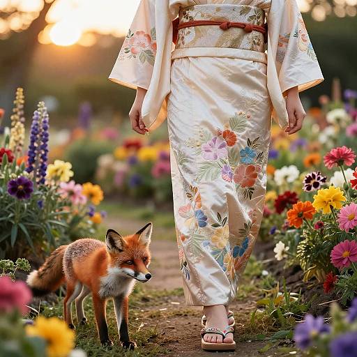 Embroidered Kimono Walk at Sunset Garden