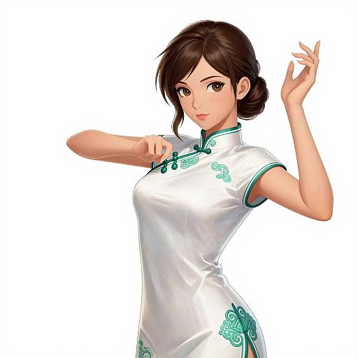 Anime Asian Woman in Cheongsam Pose