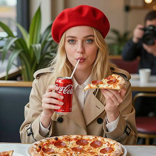 Casual Dining with Style: Blonde in Beret