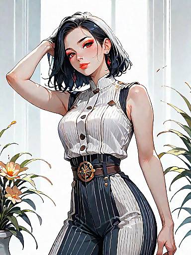 Cinematic Fashion: Navy Striped Jumpsuit